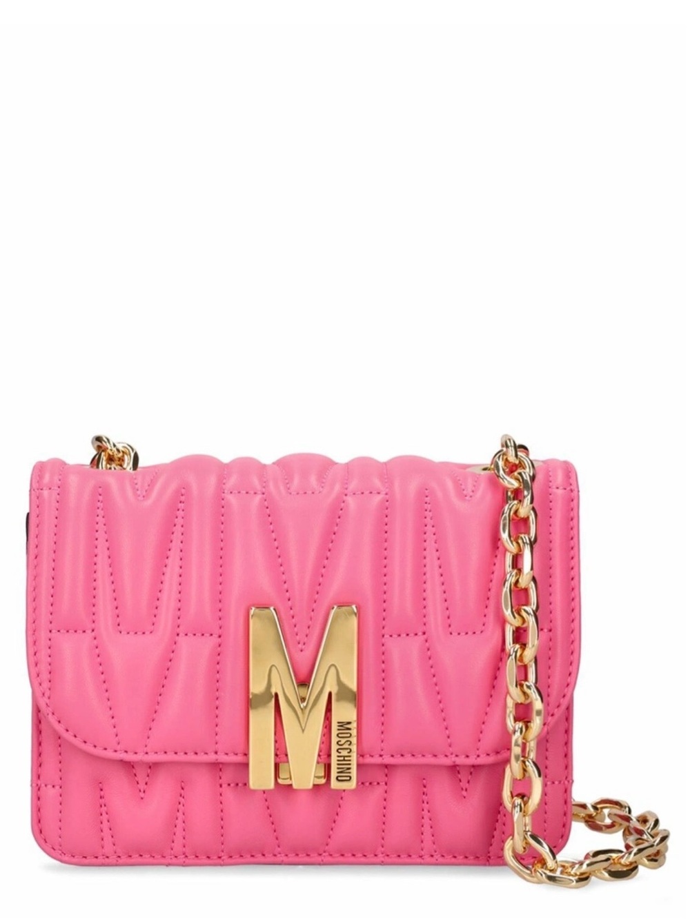 Moschino Hot Pink Quilted Chain Shoulder Bag with Gold M